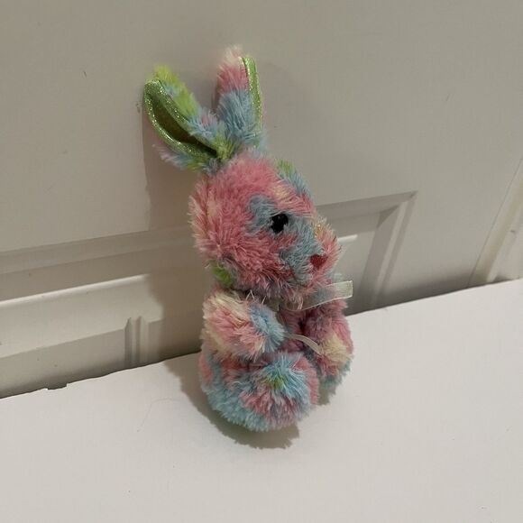 Tom's Toy International Bunny Rabbit Plush Tie Dye Pink Blue Green 7" Stuff Toy - Picture 4 of 9